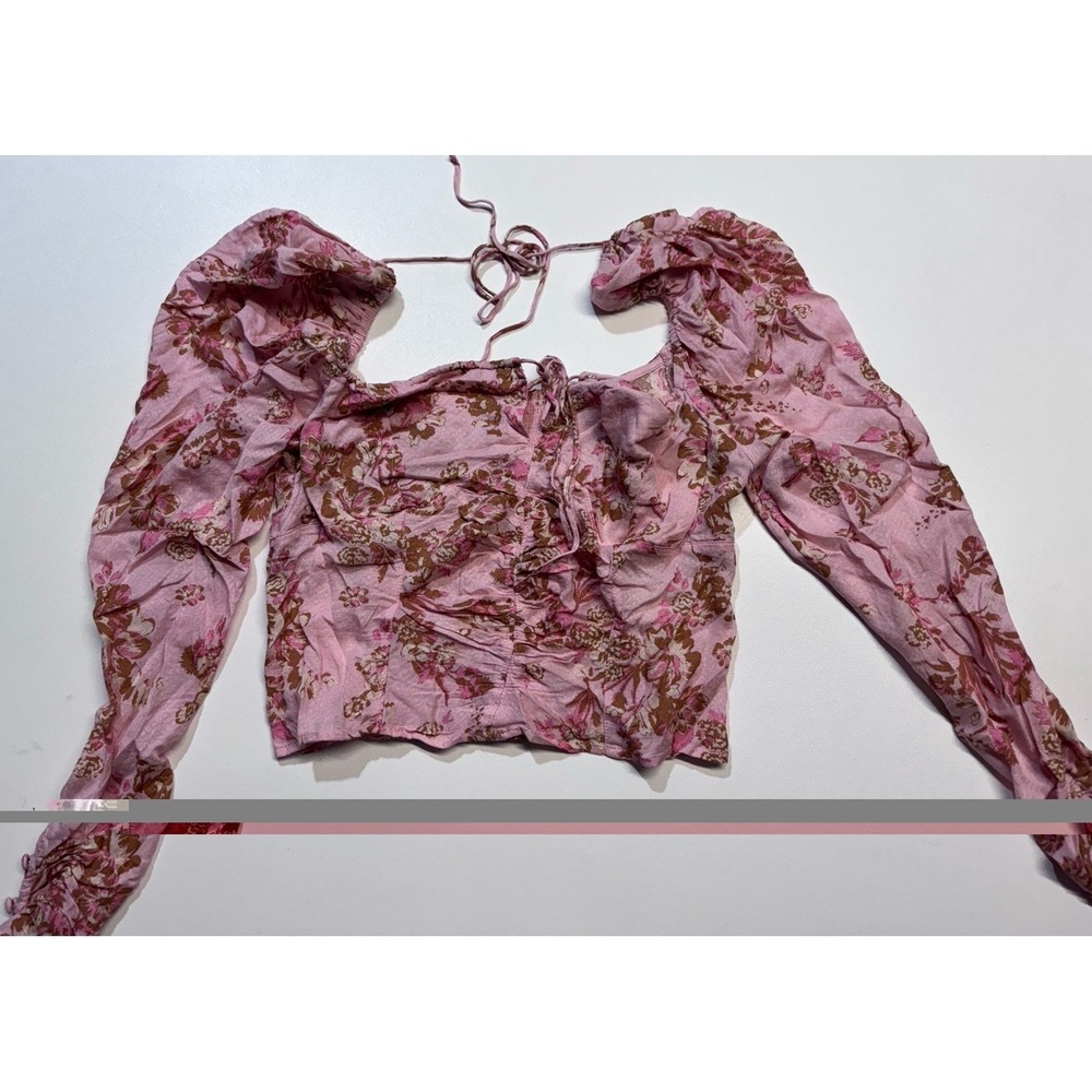 Free People NWT Pink Floral Print Balloon Sleeve‎ Blouse size Medium